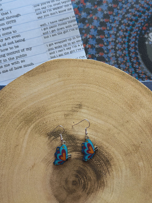 Blue butterfly earrings