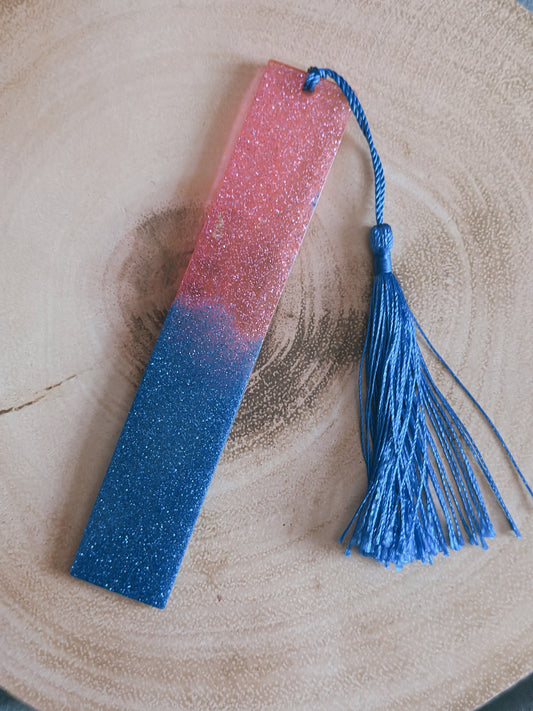 Blue and pink glitter bookmak